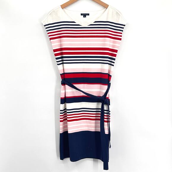 Tommy Hilfiger Dress Women’s Striped Stretch Knit Belted Red Blue White Small - Picture 1 of 7